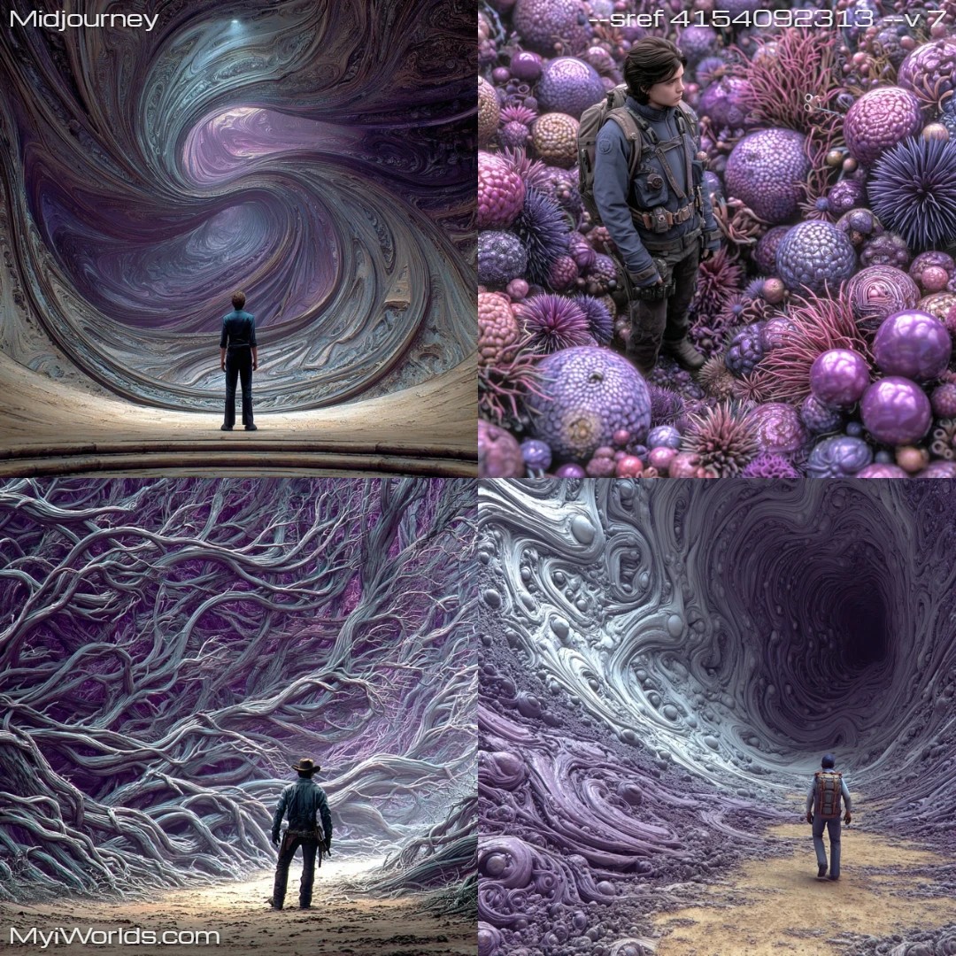 Surreal psychedelic art with bioluminescent creatures and vivid contrast.