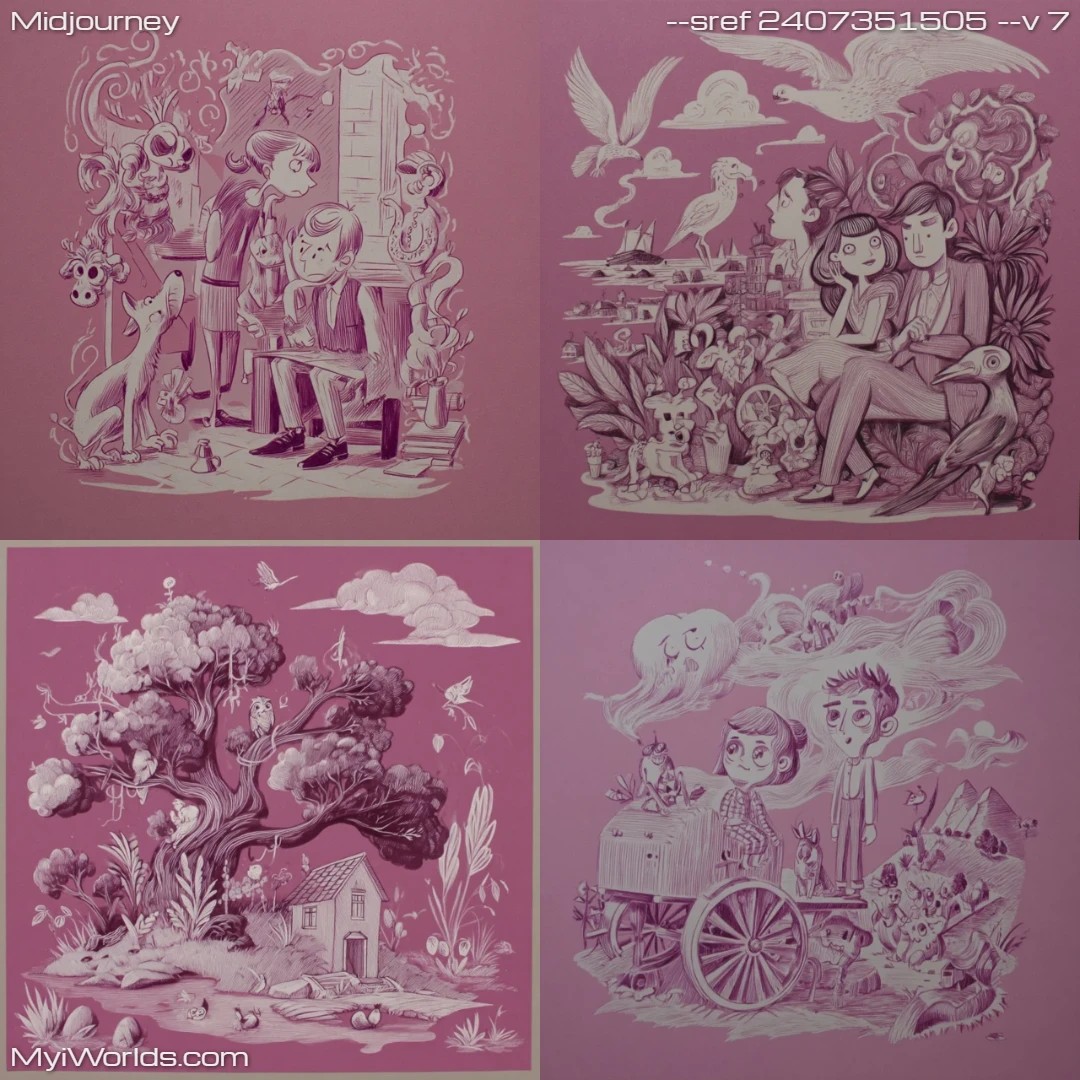 Surrealistic-ink-drawing-with-dreamlike,-muted-colors.