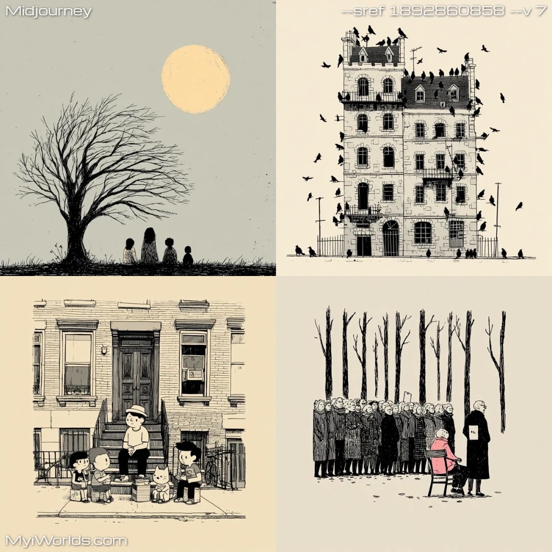 Black-and-white comic book style with stylized silhouettes and pencil sketching.