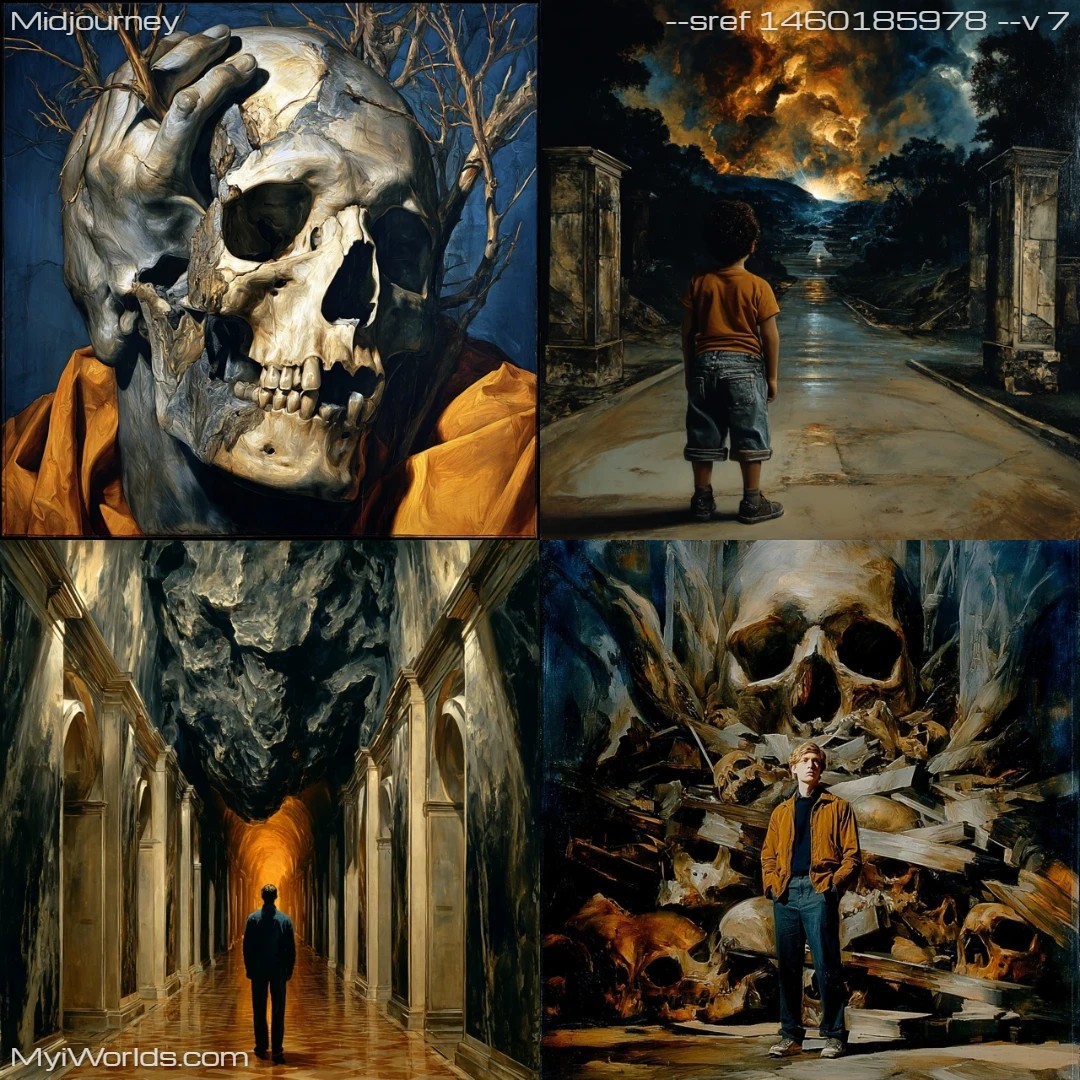 Dark, ominous macabre artwork featuring a skull.