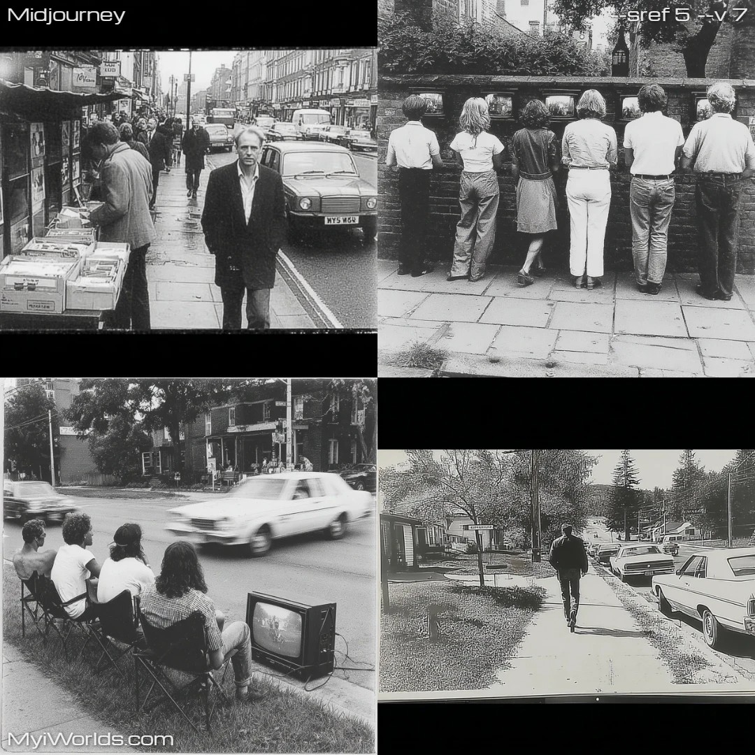 Black-and-white realistic street photography with a documentary feel.