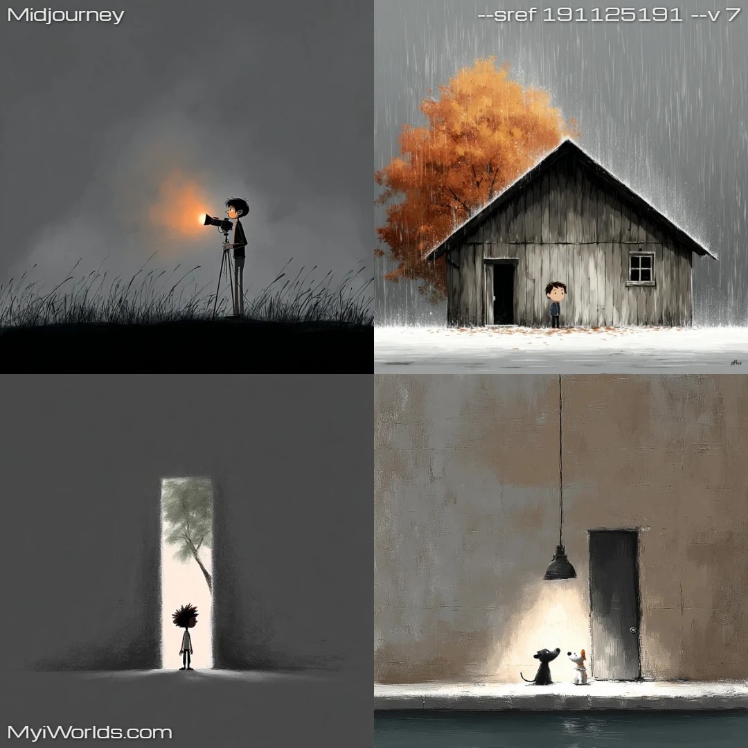 Watercolor art with a subdued color palette, exhibiting dark tones and textures.