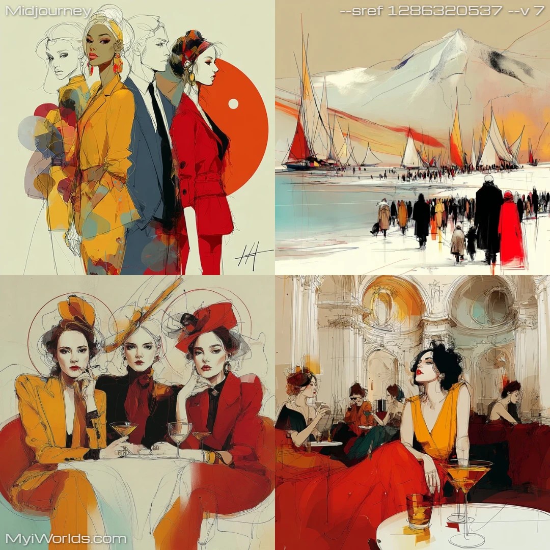 Colorful realistic illustration with a focus on fashion and portraiture.