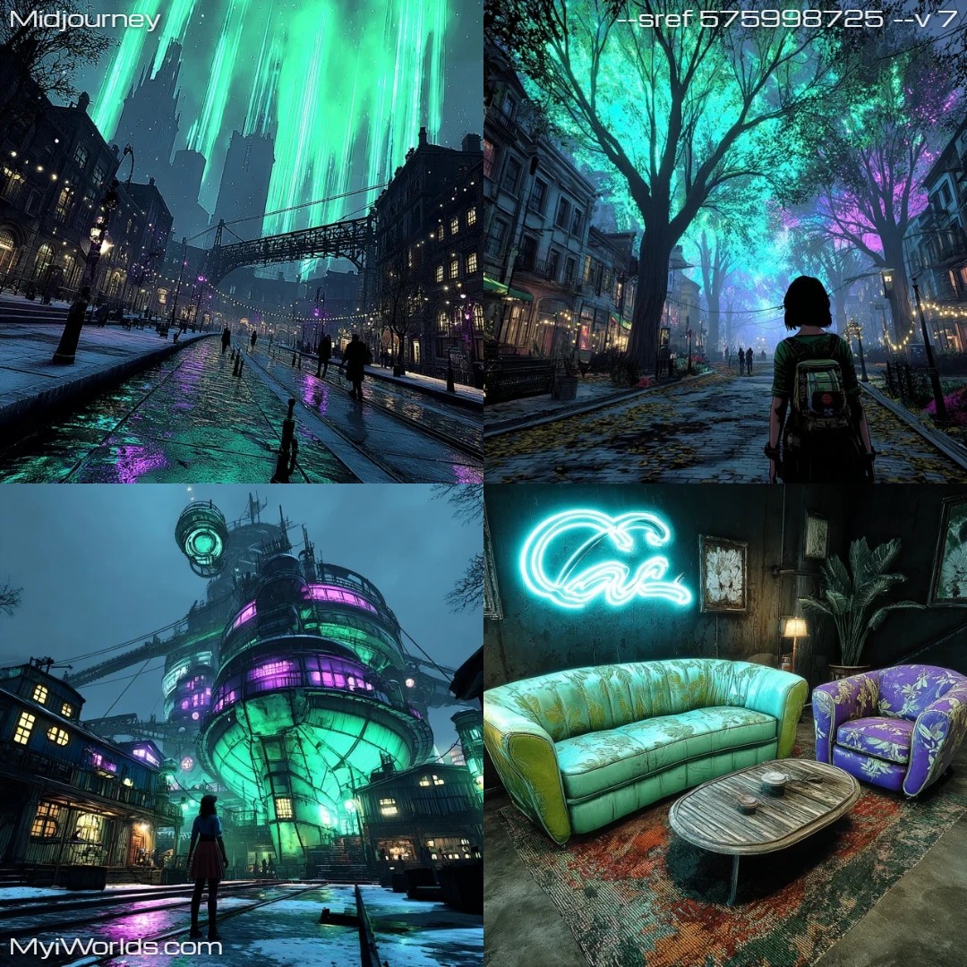 Cyberpunk aesthetic with neon lights and digital textures.