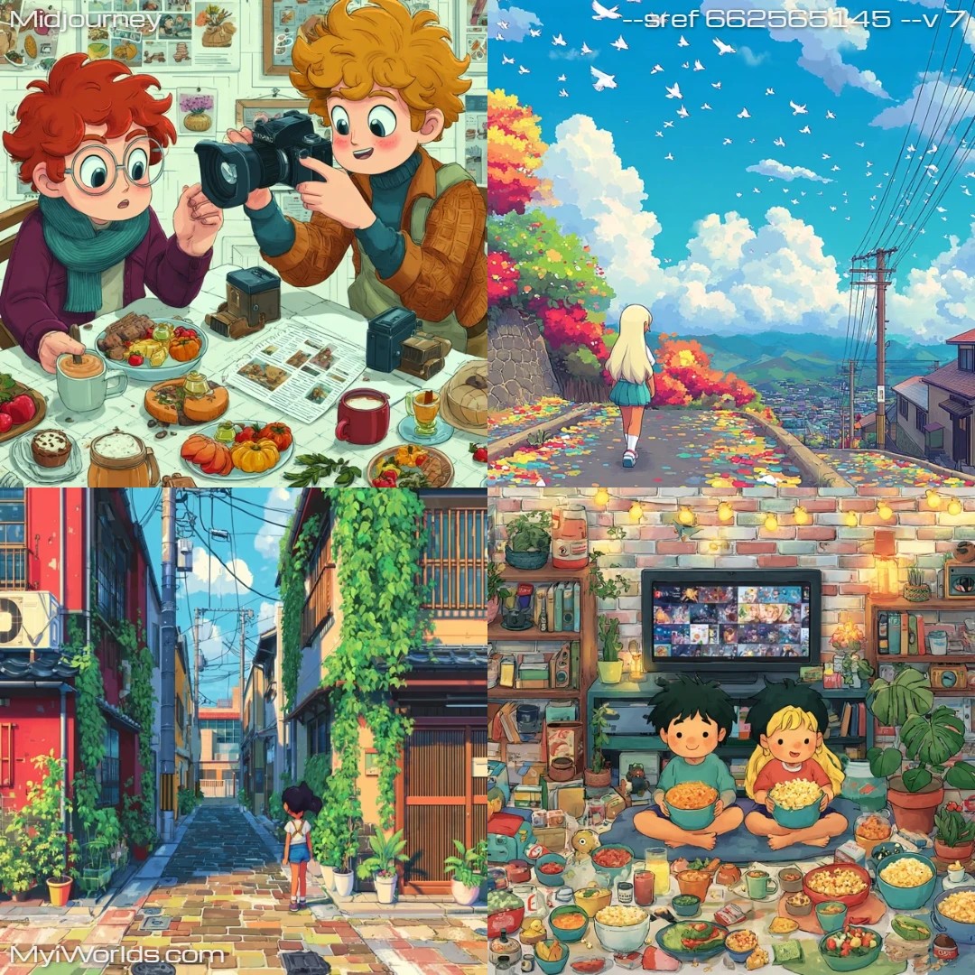 Cartoonish with bright colors, featuring simple composition.