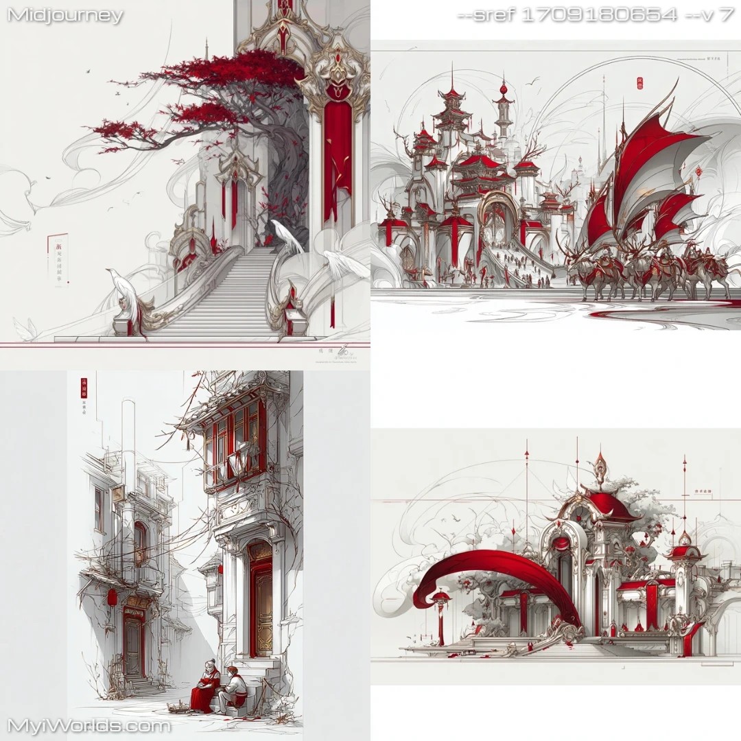 Digital-art-with-a-monochromatic-color-scheme,-showcasing-highly-detailed-architecture-and-high-contrast.