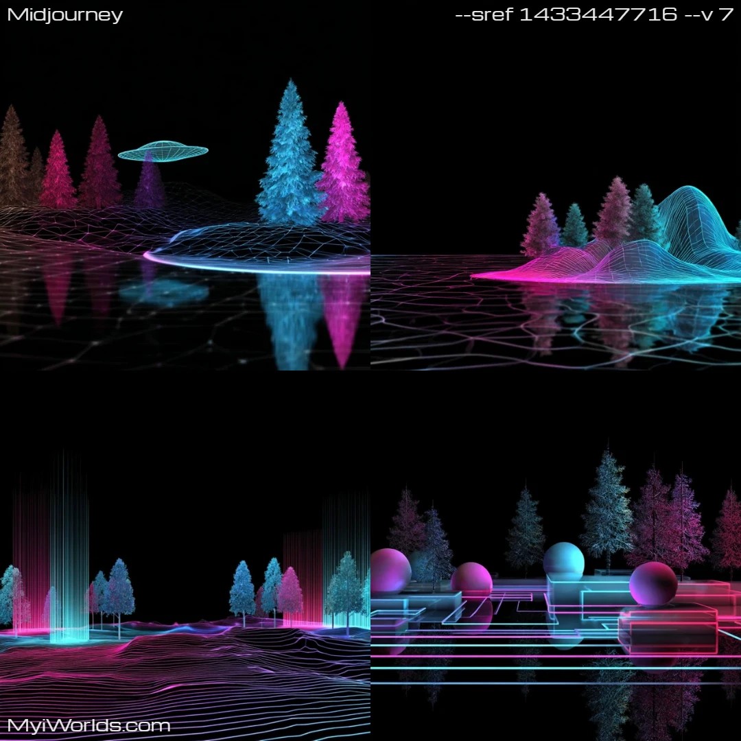 Digital painting with neon lights in an isometric perspective.
