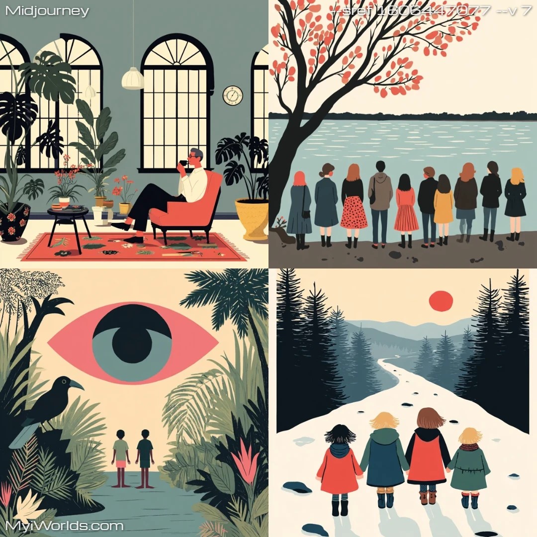 Illustration with a minimalistic, stylized approach using muted colors.