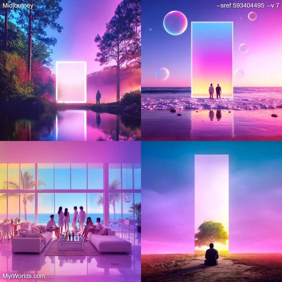 High-contrast digital art with a minimalistic approach, featuring vibrant pink and purple hues against dark backgrounds.