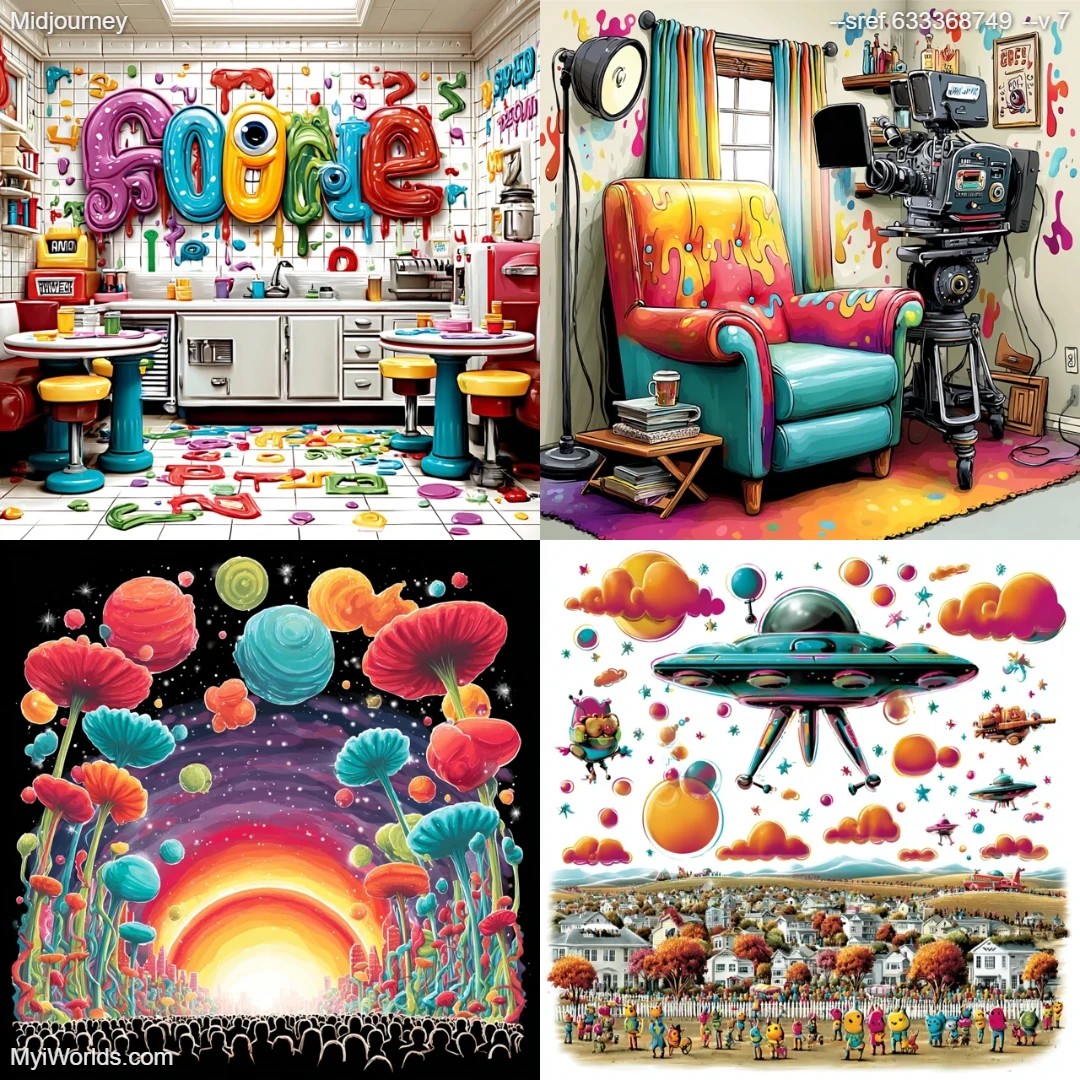 Photorealistic with high contrast, featuring a playful mix of objects and elements.