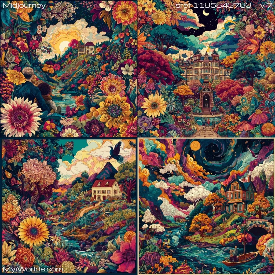 Fantasy-themed-tapestry-like-mixed-media-art-with-rich,-vibrant-colors.