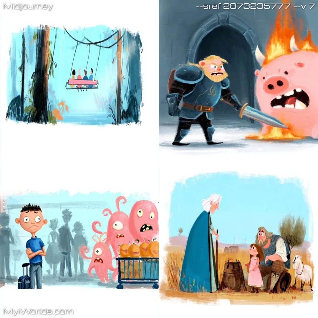 Cartoonish comic style with bright colors and exaggerated features.