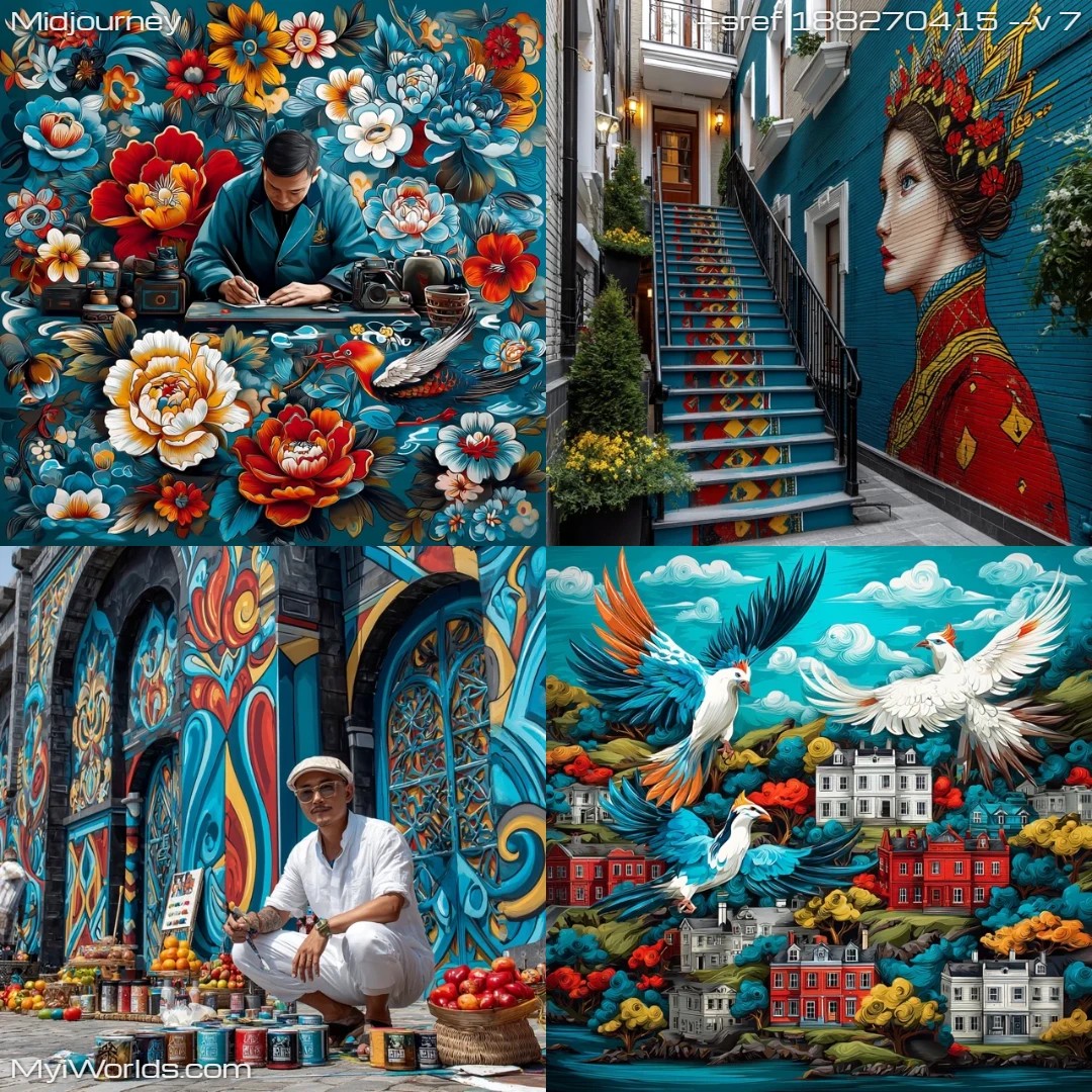 Hyperrealistic stylized street art with bright, theatrical lighting.