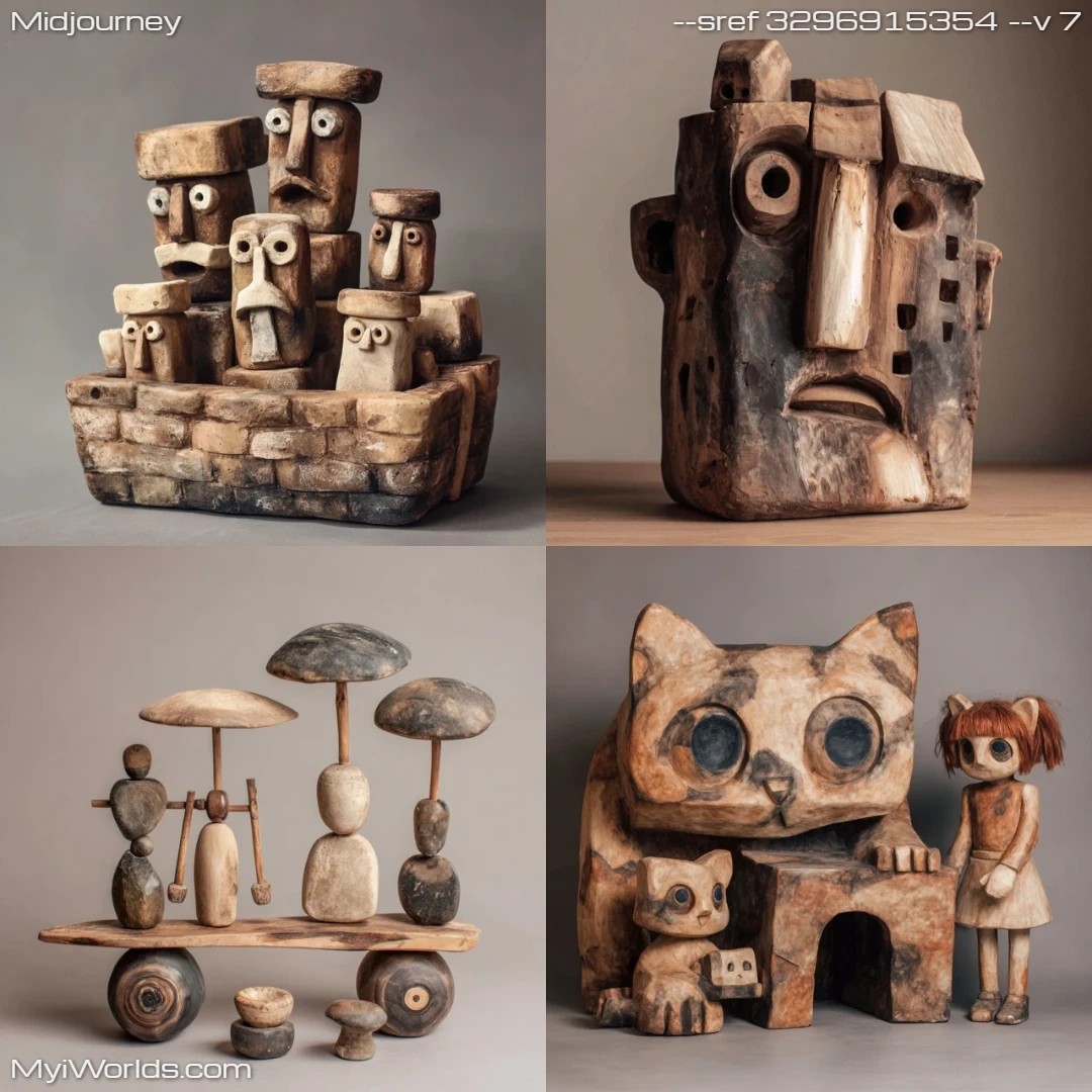 Minimalistic wooden sculptures with high contrast in texture.
