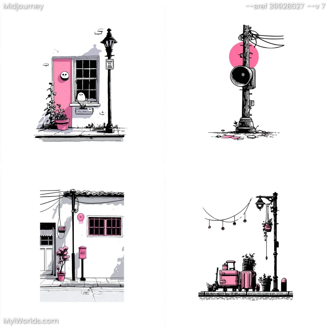 Monochromatic-urban-illustration-with-detailed-linework-and-realistic-shading.