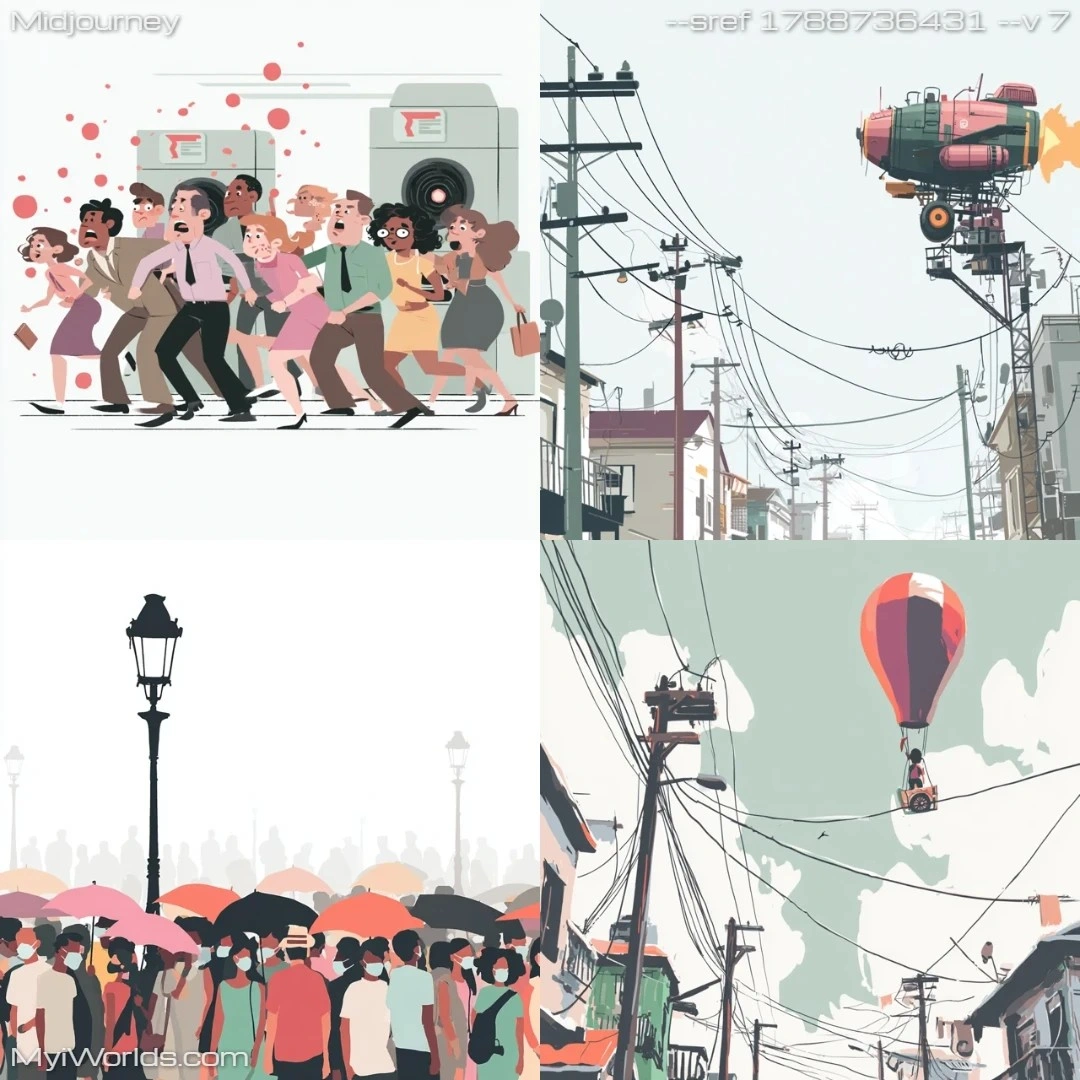 Modernistic vector art with a monochromatic palette, depicting an urban scene.
