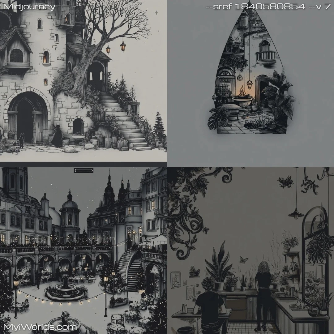 Pencil-drawing-with-sketched-texture,-depicting-a-moonlit-urban-architectural-scene.