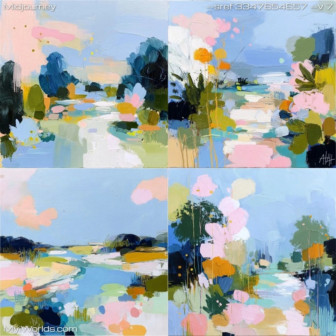Expressionistic watercolor painting with soft focus featuring floral elements.
