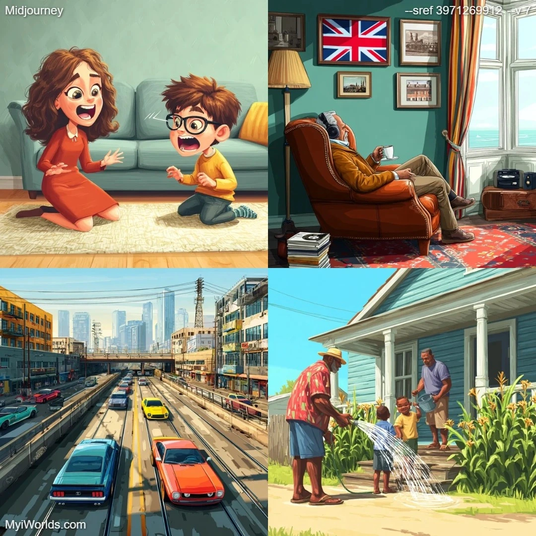 Cartoon family-oriented art with simple, flat coloring and straightforward shading.