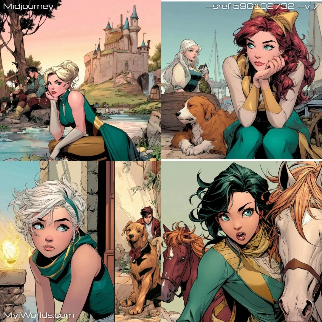 High-definition digital art with stylized female figures and a fantasy theme.