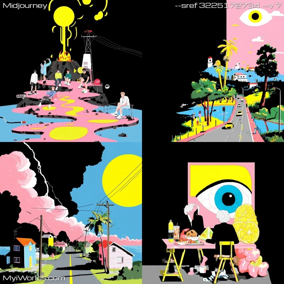 Cartoonish,-brightly-colored-art-with-distorted-and-high-saturation-elements.