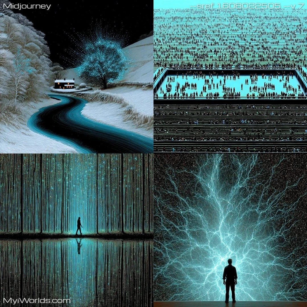 Digital art with moody, dark tones and electric effects.