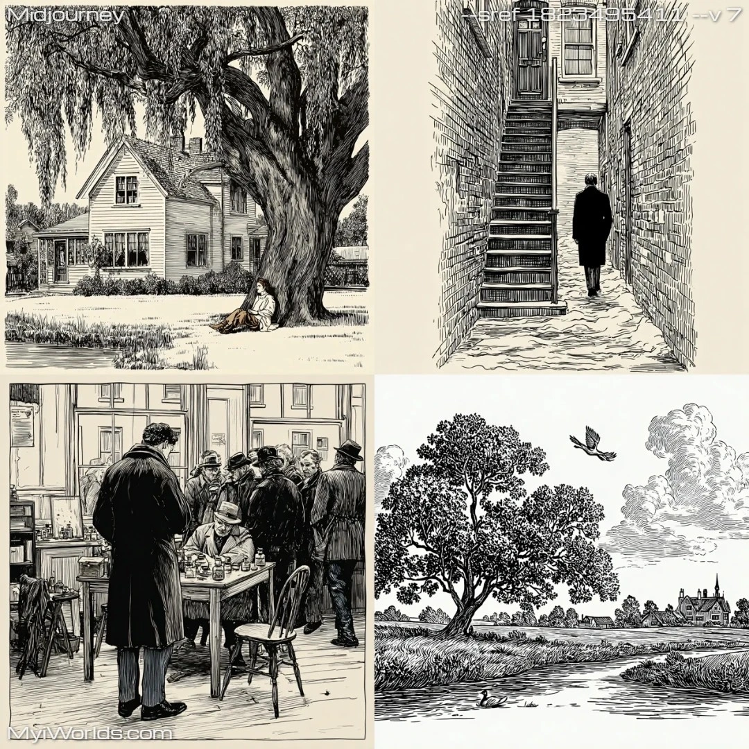 Black-and-white linework comic style illustration with high contrast.