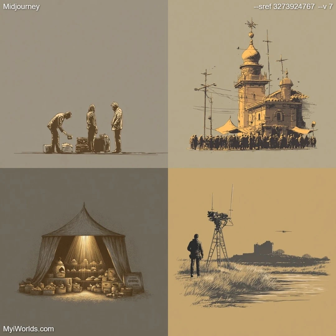 Realistic illustration with a dark, muted color palette.
