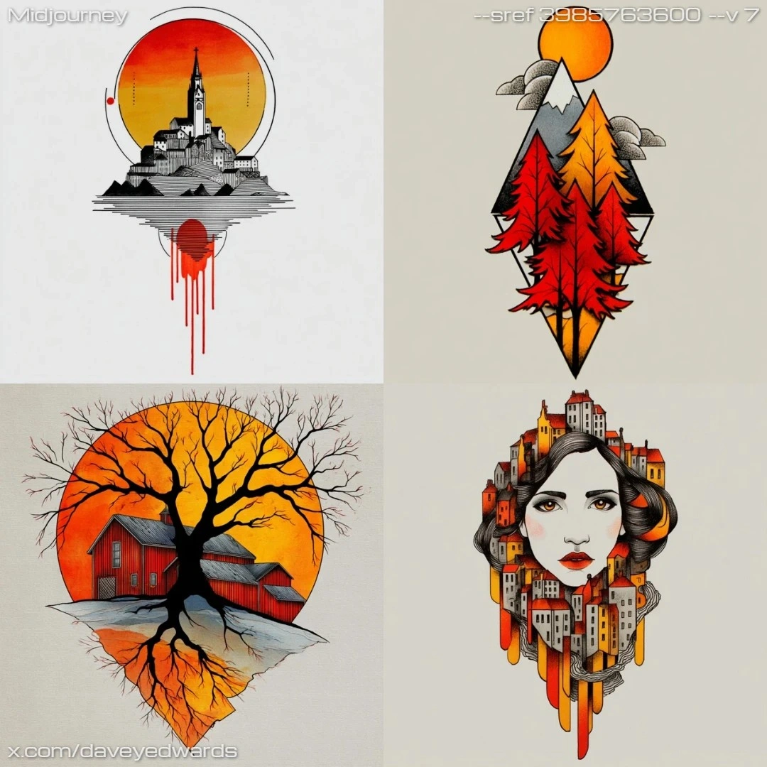 Surrealistic digital art with high contrast, symbolizing autumnal themes.