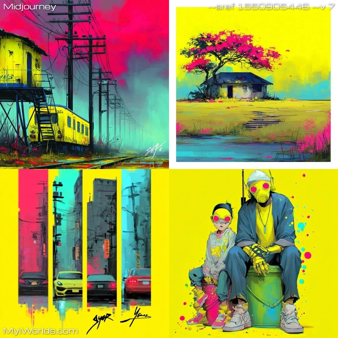 Surrealistic neon cityscape with urban art aesthetic.
