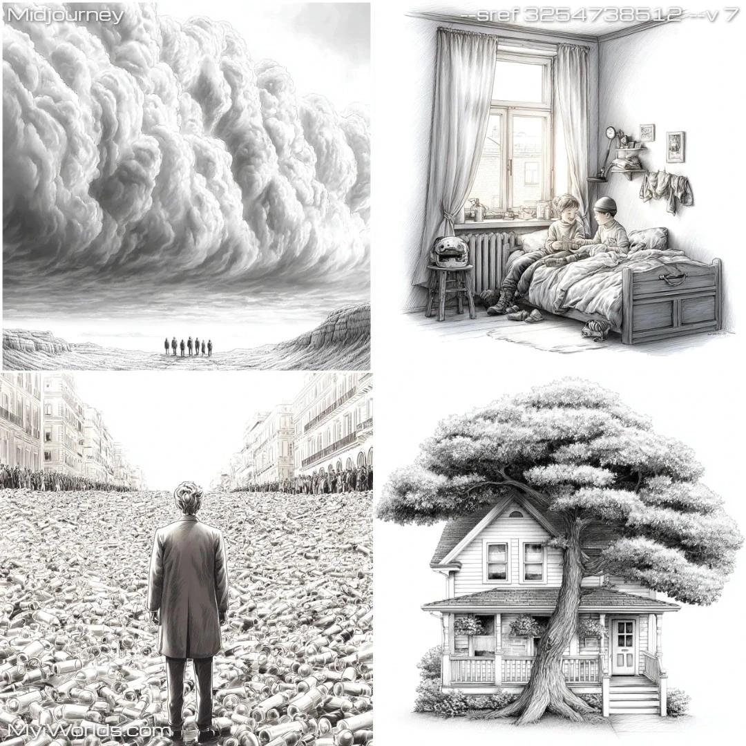 Realistic digital art in grayscale with detailed textures and shading.