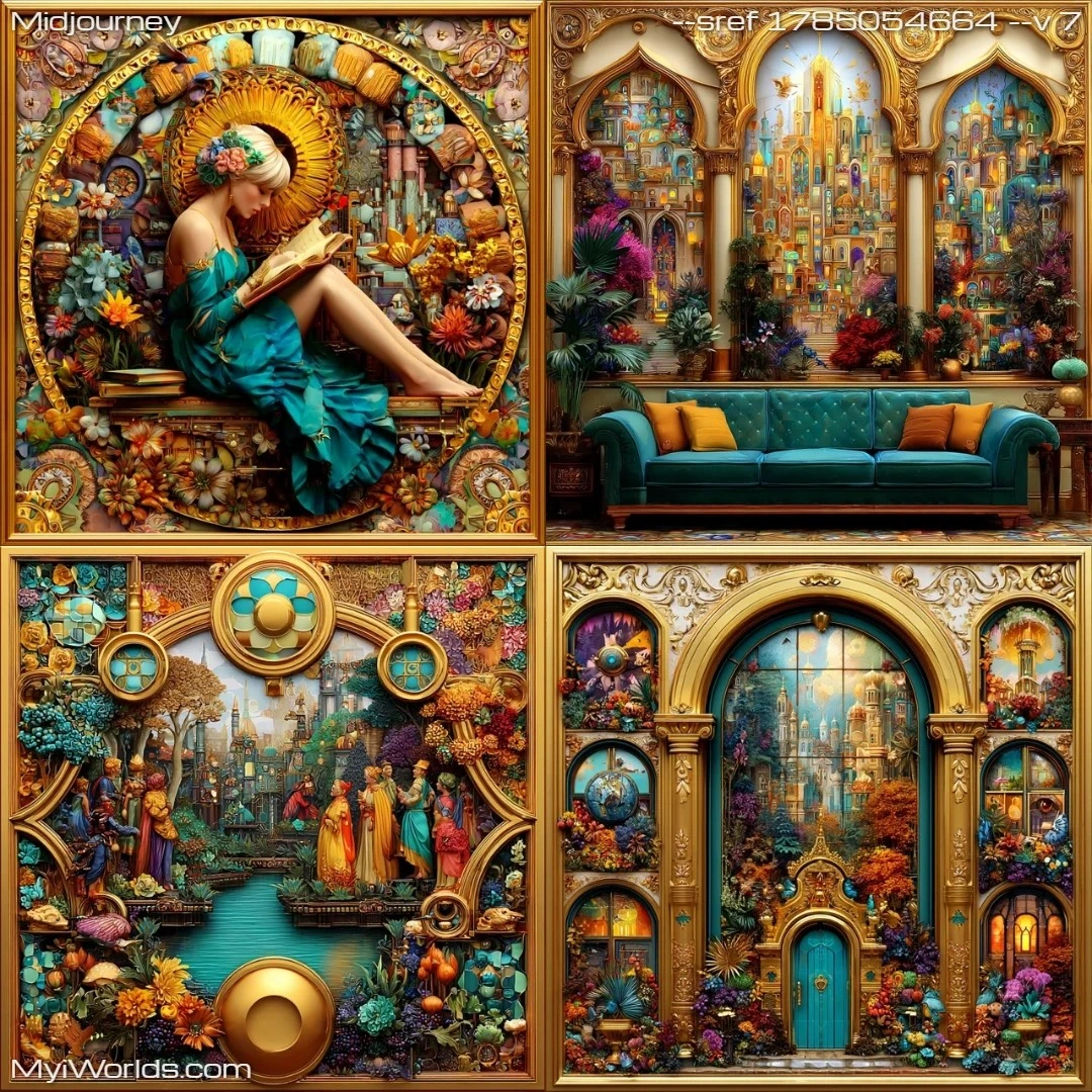 Surrealistic mosaic with medieval inspiration.