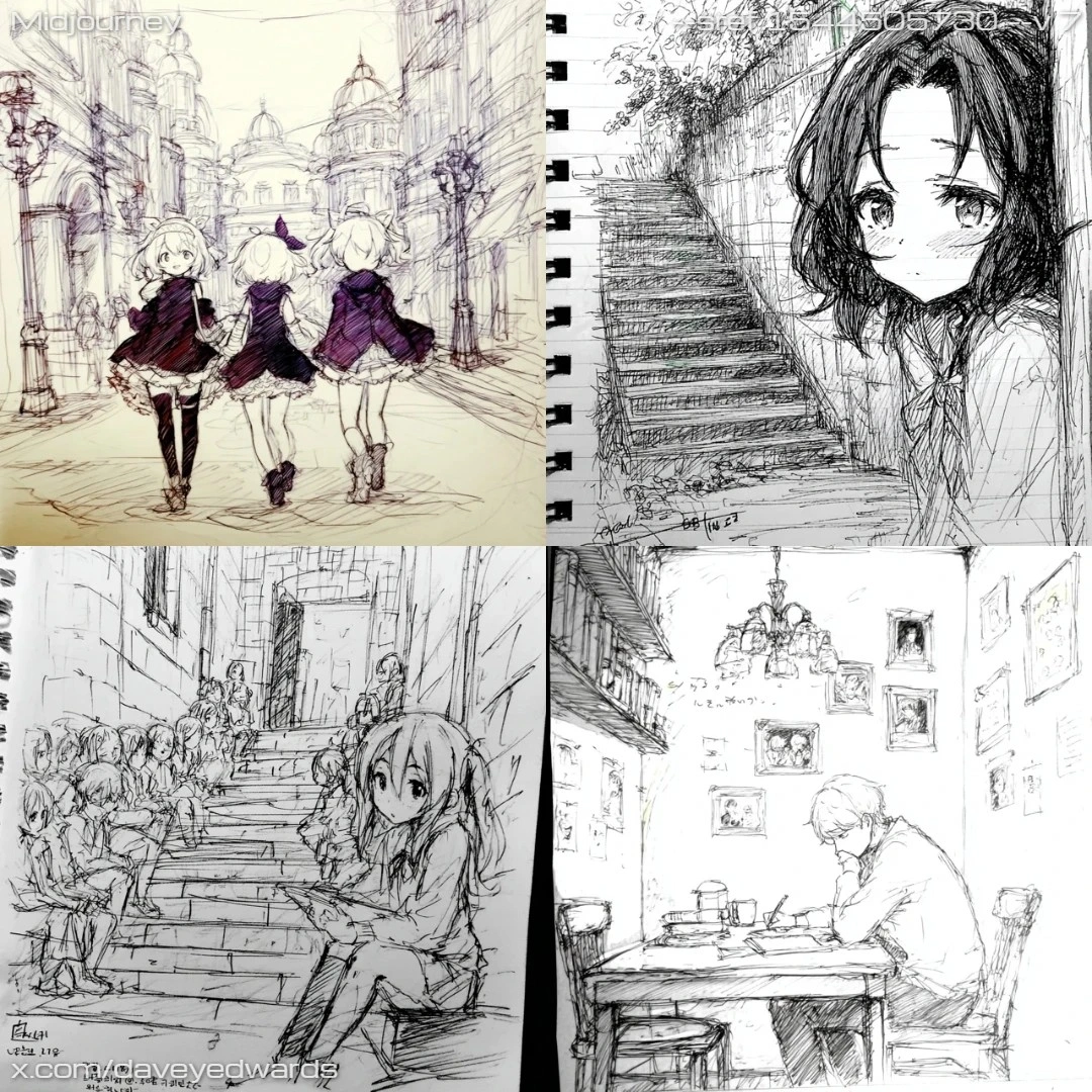 Manga style with black and white street scene elements.