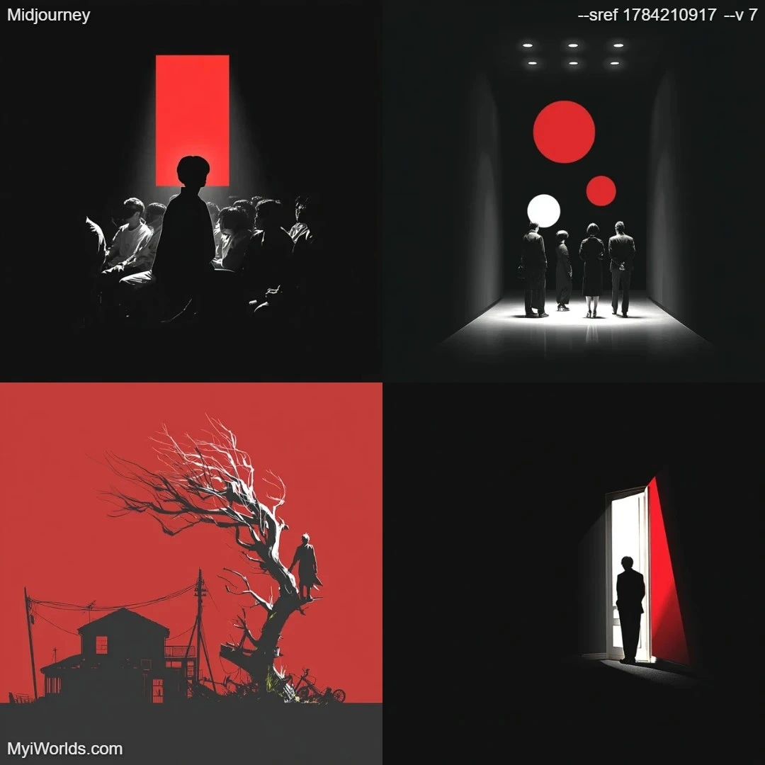 Minimalist monochrome art with dark tones.