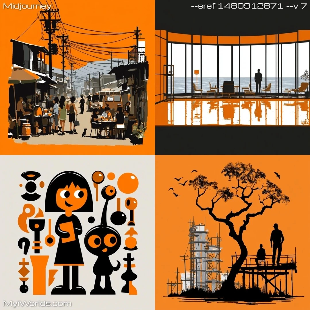Modern digital art with high contrast, featuring an urban landscape.
