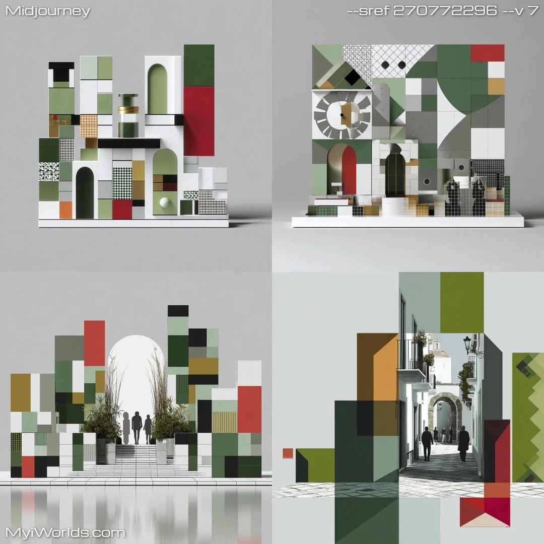 Cubist abstract composition with muted colors, showcasing geometric shapes and forms.