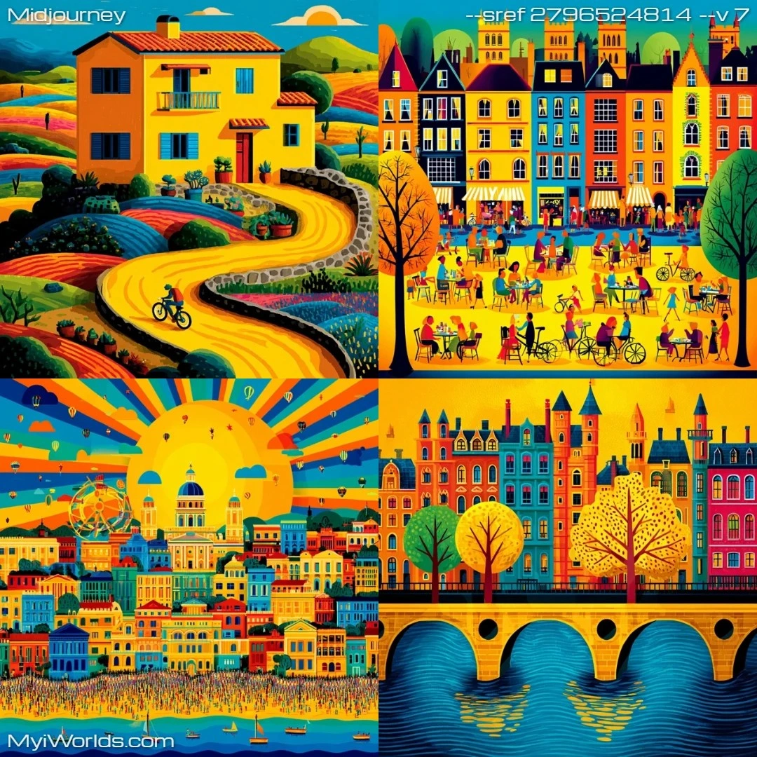 Stylized illustration with bright, vivid colors.