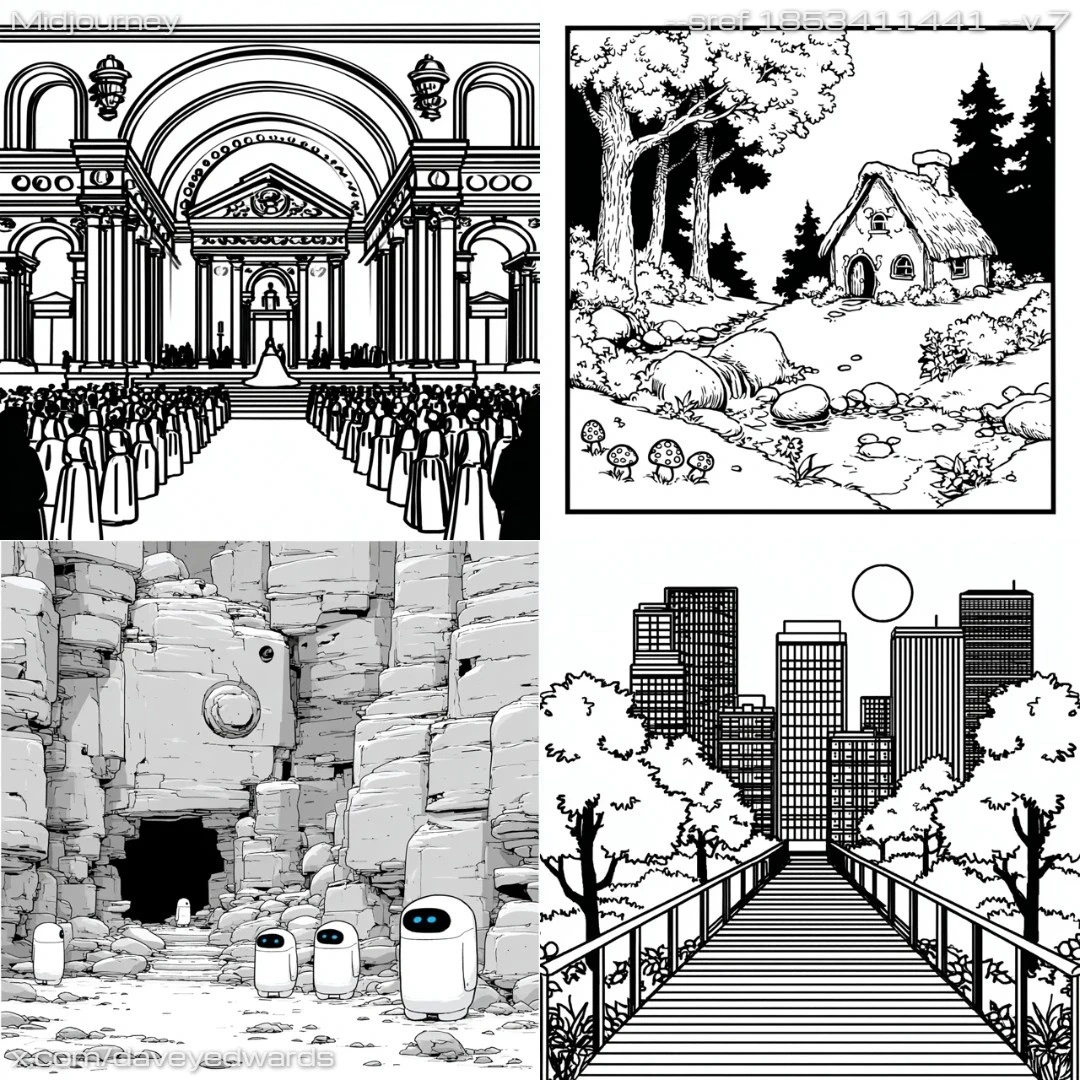 Monochromatic realism depicting a grand, historical scene.