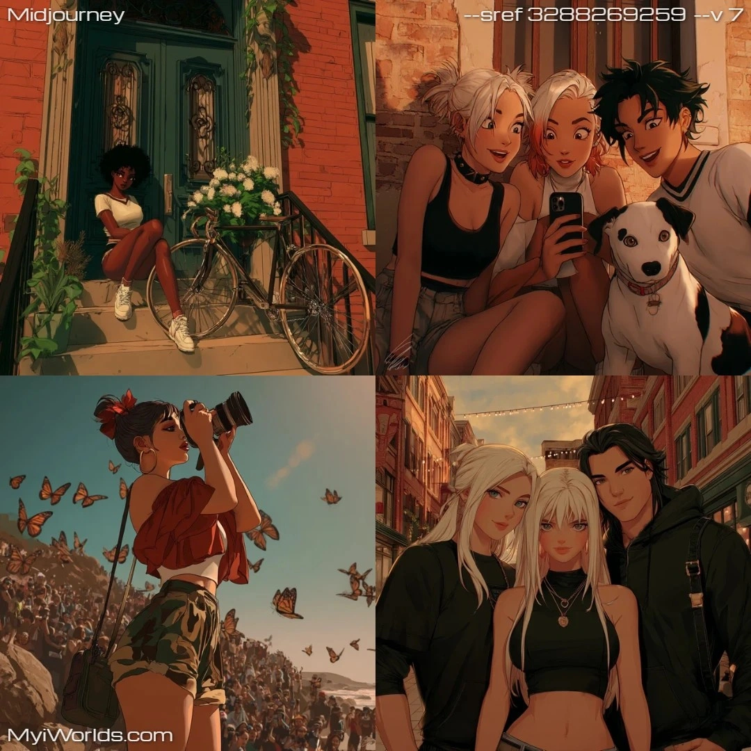 Photorealistic with high contrast, featuring stylized characters and composition.