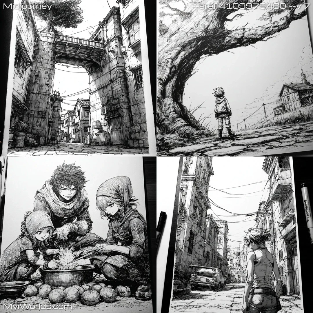Realistic-monochrome-urban-scene,-focusing-on-textures-of-stone-and-cement.