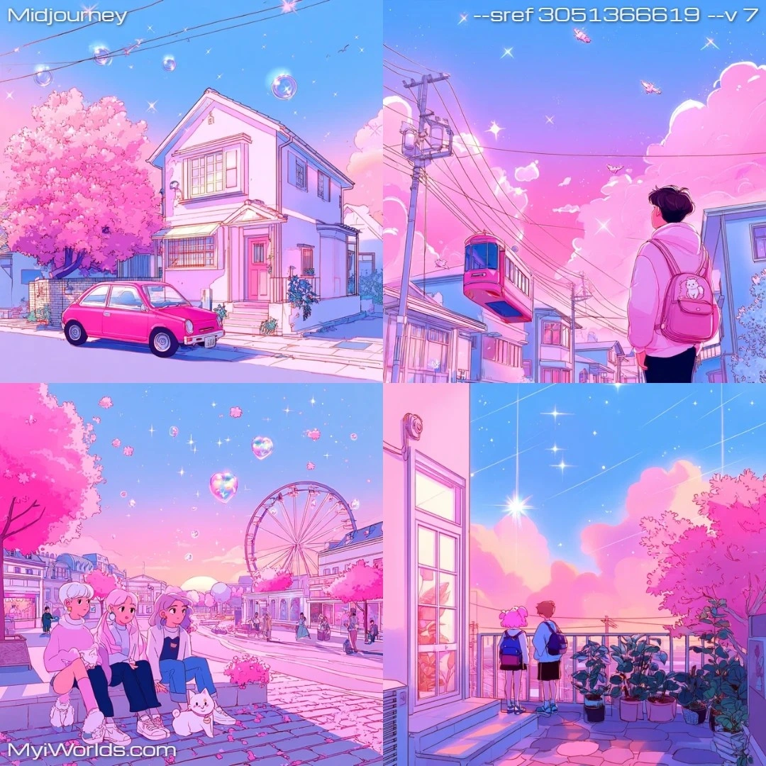 Cartoonish-digital-art-with-stylized-characters-in-pastel-colors-and-a-clear-night-sky.