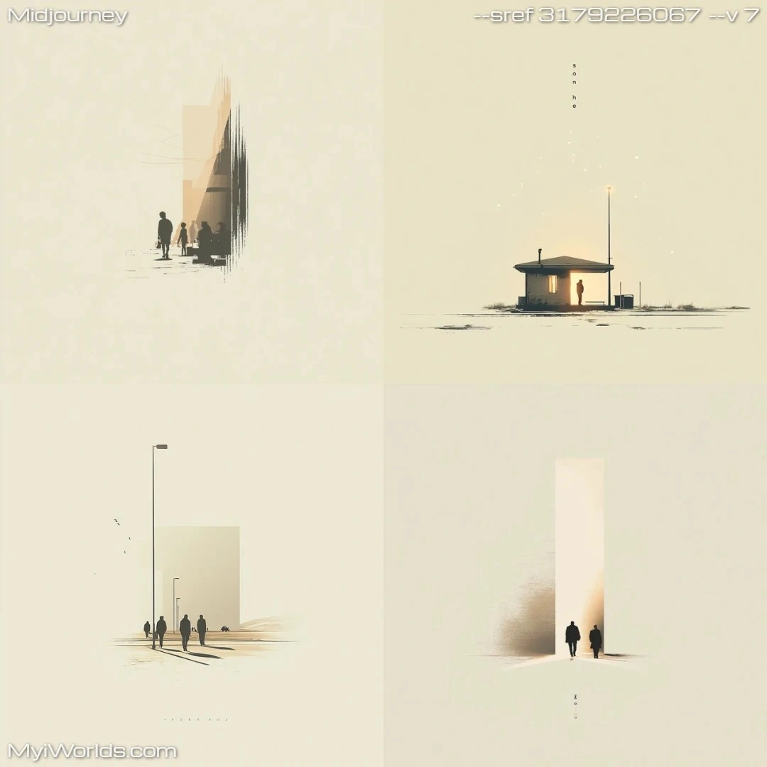 Minimalist surreal art in monochromatic tones.