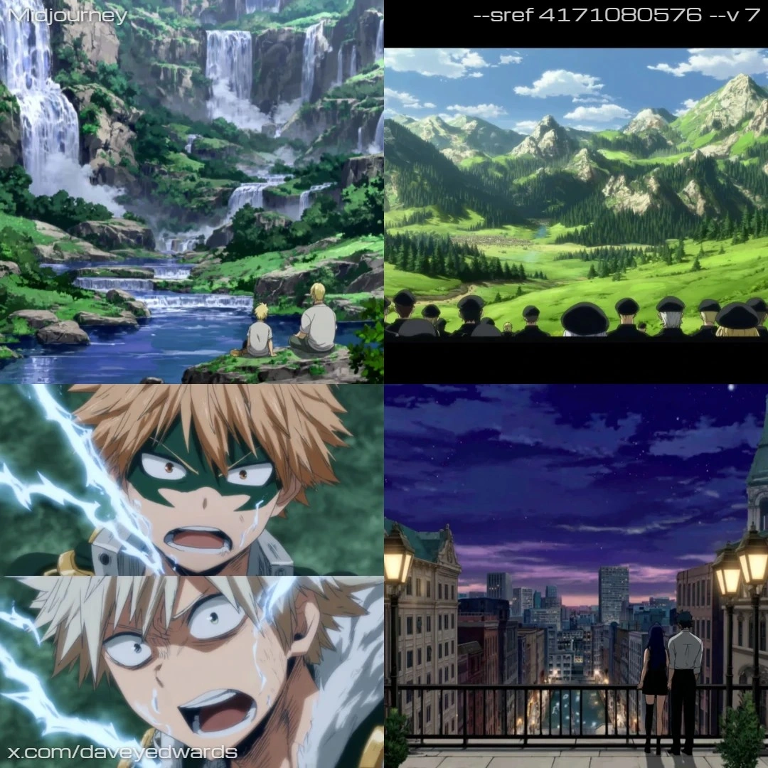 Realistic anime style with dynamic realistic lighting and landscape composition.