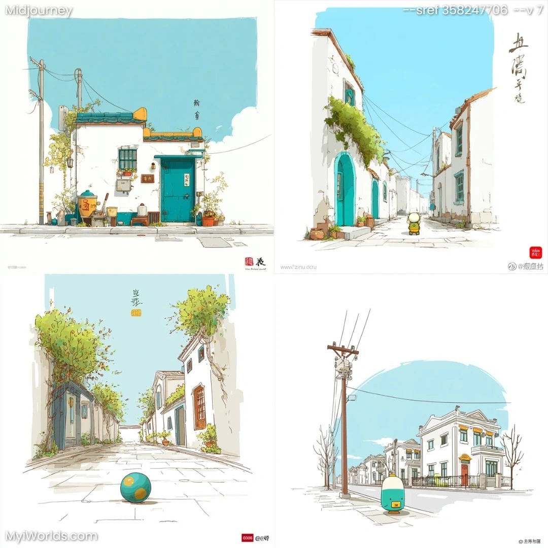 Cartoon-like-watercolor-painting-of-an-urban-landscape-with-pastel-colors.