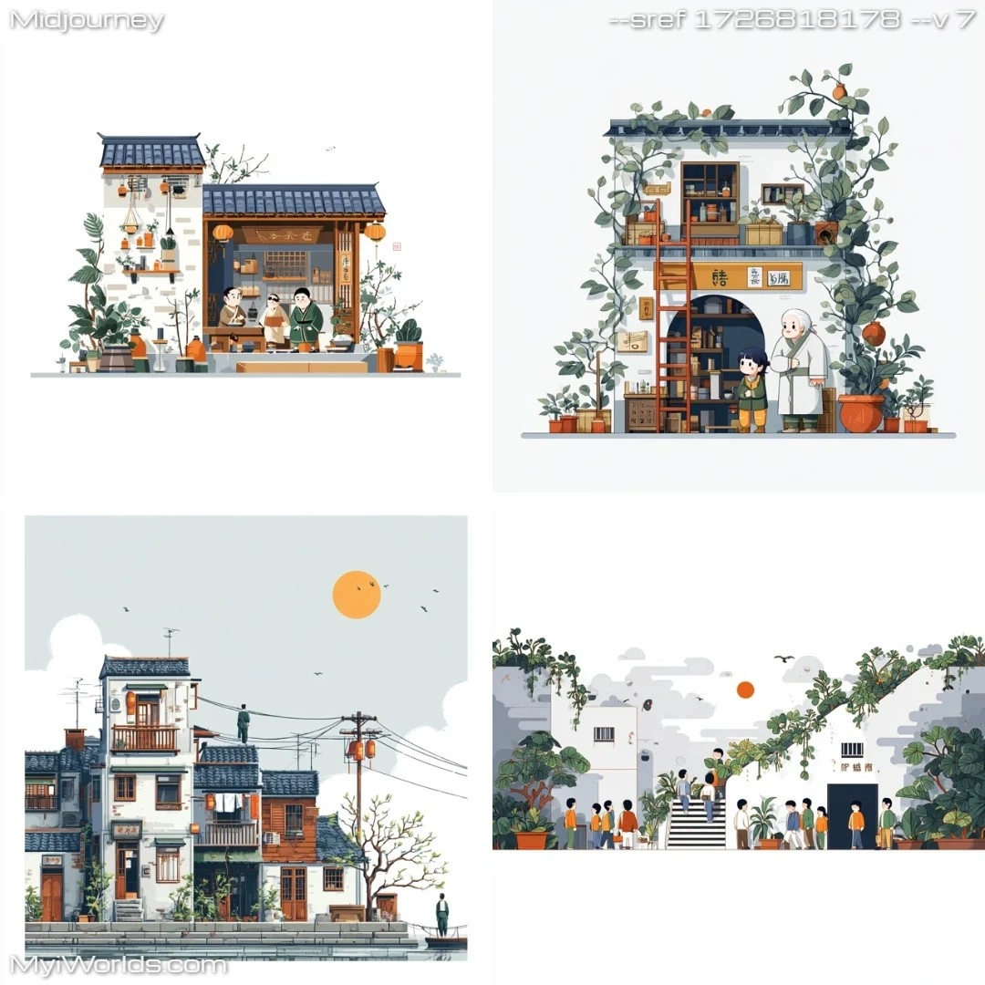 Digital art in a comic book style with monochromatic colors, featuring modern architectural elements.