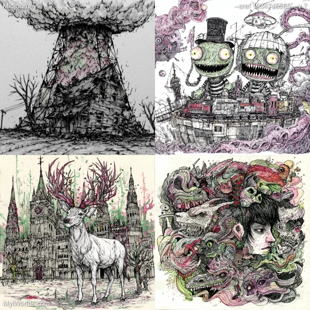Dark fantasy digital art with intricate shading and monochromatic color scheme.