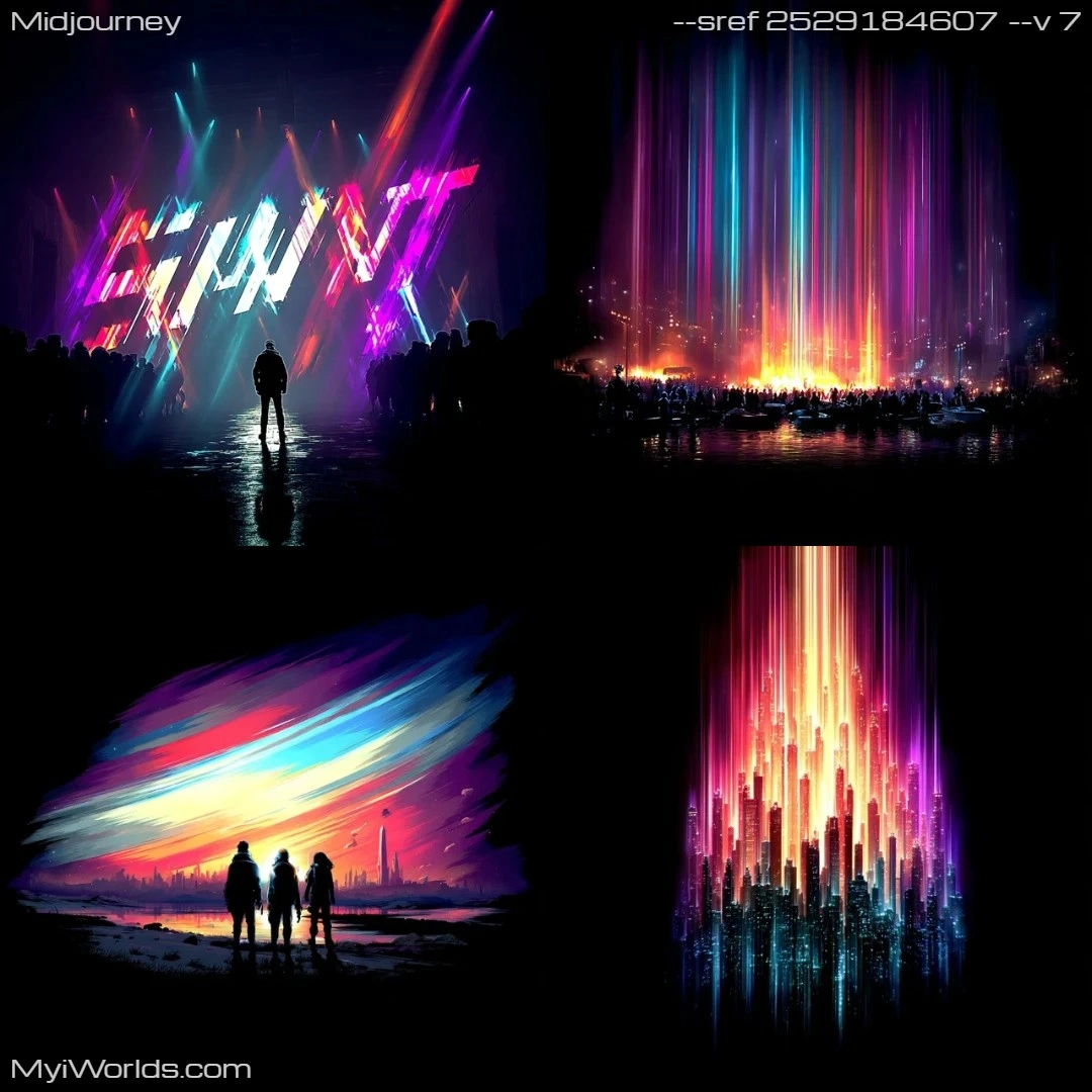 Futuristic urban landscape with neon lighting.