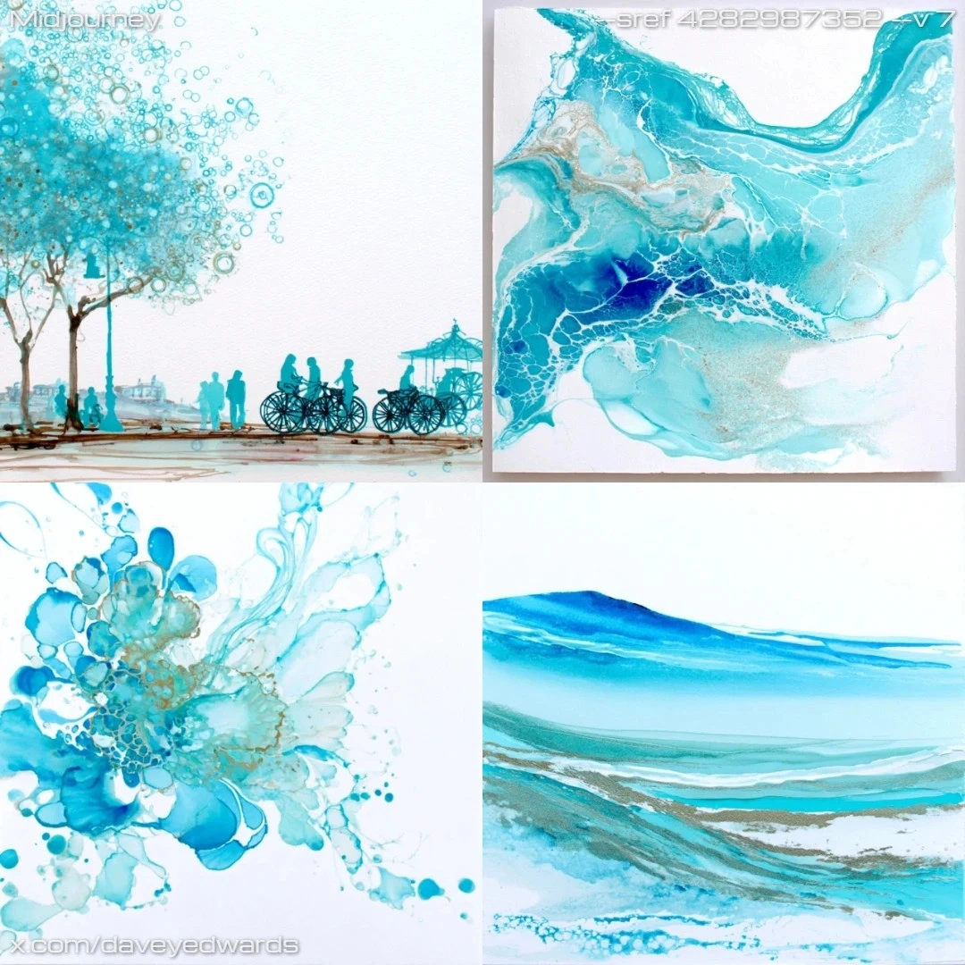 Watercolor abstract seascape with mixed media elements, capturing naturalistic lighting and textures.