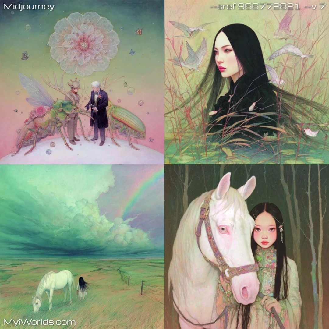 Fantasy art with high contrast between the dominant colors #9DA087 (Dark Sea Green), #32423C (Midnight), #57483C (Dark Olive Green), #E0D8DC (Gainsboro), and #61563A (Dark Olive Green).