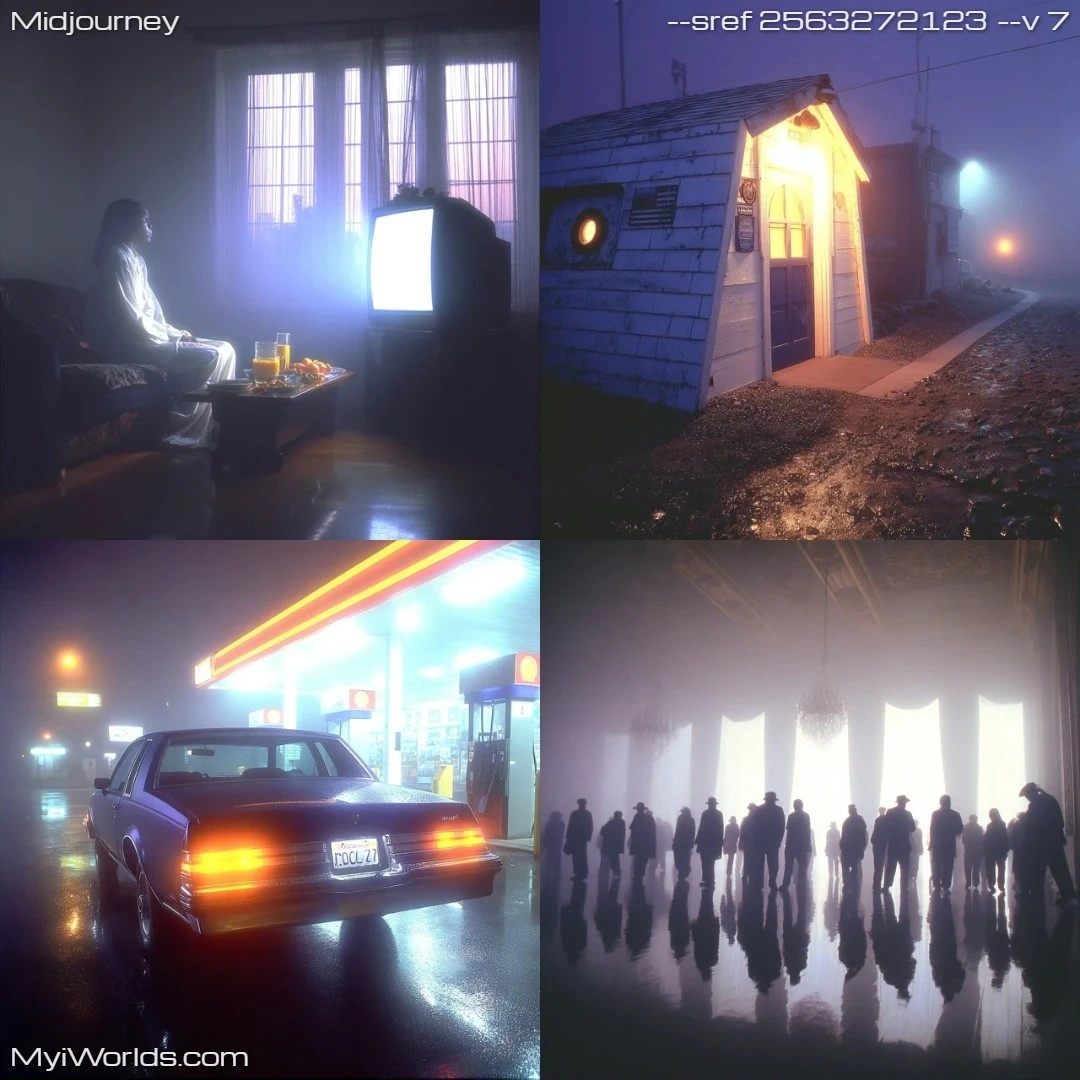 Realistic urban photography with muted colors and foggy atmosphere.